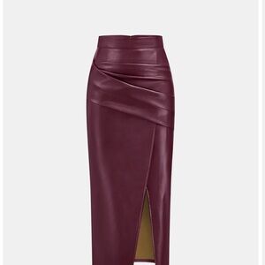 Commense Burgundy Midi Leather Skirt